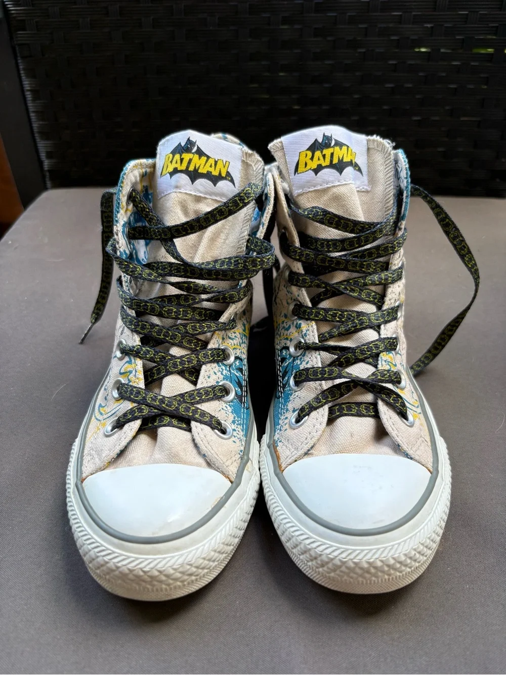 Converse Kids Beige and Blue Batman High-Top Sneakers